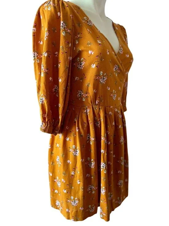 Kul Kate Handmade Mustard Floral Wrap Dress - Medium - Picture 2 of 11